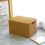 Woven Sundry Storage Box Lid Organizer for Clothes and Toys Decorative PP Rattan Container Household Basket with Elegant Design - Image 4