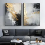 Sophisticated Abstract Black Gold Blue Canvas Art for Home - Image 3