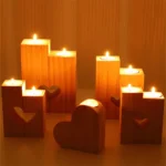 Heart-Shaped Tealight Candle Holder: Wood Elegance for Cozy Decor