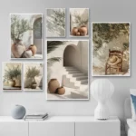 Natural Aesthetics Mediterranean Courtyard Retro Olive Plant Landscape Poster Canvas Printing Living Room Home Wall Decoration