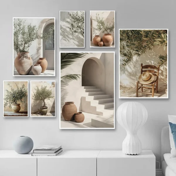 Natural Aesthetics Mediterranean Courtyard Retro Olive Plant Landscape Poster Canvas Printing Living Room Home Wall Decoration
