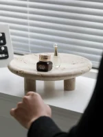 Retro Natural Marble Tray Decorative Fruit Bowl Vintage Travertine Stone Jewelry Perfume Plate with Three-legs Home Decoration