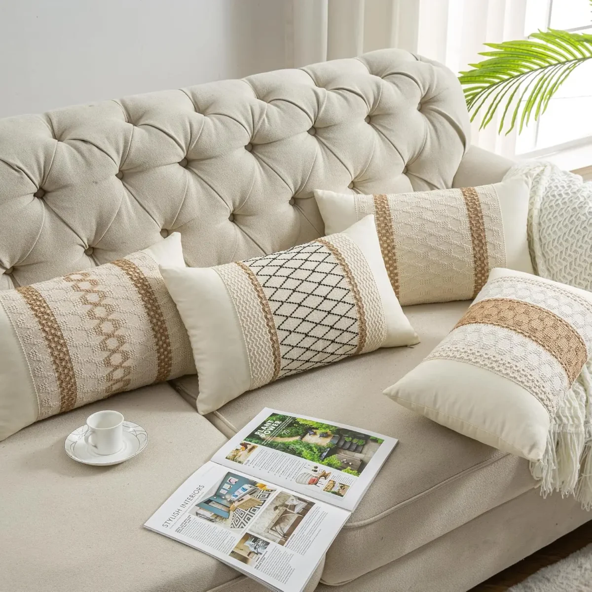 30x50cm Boho Decorative Throw Pillow Cover Cotton & Burlap Textured Striped Woven Bohemian Cushion Cover for Sofa Couch Car - Image 4