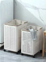 Nordic Sle Foldable Plastic Laundry Basket with Wheels Batoom Dir Clothes Hamper Storage Basket Home Use Clothes Organizer - Image 3