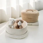 Cotton Knitting Storage Box Solid Color Oval Desktop Finishing Box with Lid Cosmetic Storage Basket