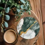 4 pieces of marble pattern printed coasters, suitable for daily family party decoration, office, non-slip wooden coasters - Image 3