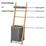 Multi-Functional Standalone Home Bamboo Material Laundry Basket Multi-Layer Storage elf Organizer l Fiber Basket - Image 5