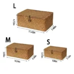 Shelf Baskets with Lid Set of 3 Handwoven Seagrass Storage Box Wicker Basket Desktop Makeup Organizer Multipurpose Container - Image 2