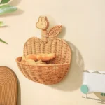 Faux Rattan Rattan Storage Basket Apple Shape Hollow Out Wall Hanging Basket Ginger Garlic Storage No Punching Fruit Storage Bin - Image 2