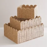 1Pc Boho Modern Farmhouse Magazine Rack, Hand-Woven Wicker Basket with Scalloped Edges,Magazine Storage Organizer, Shelf Baskets - Image 5