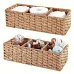 1pc Woven Three-Compartment Storage Basket, Handmade Paper Rope & Willow Storage Bin, Toilet Tank Top Tissue Box Holder