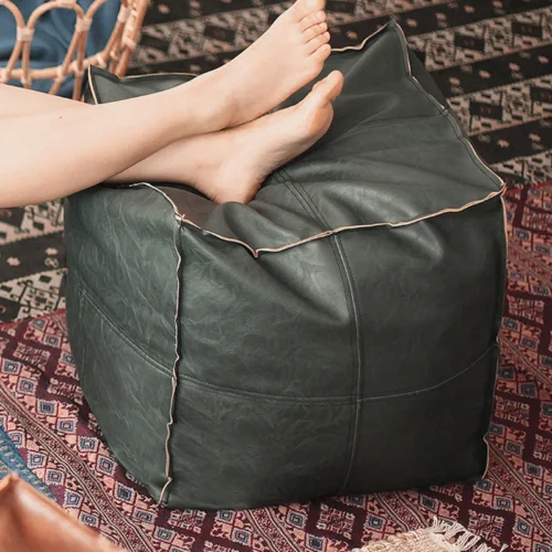 Moroccan Style PU Leather Pouf Embroider Craft No Fillings Ottoman Covers Footstool Artificial Leather Unstuffed Cushion Covers