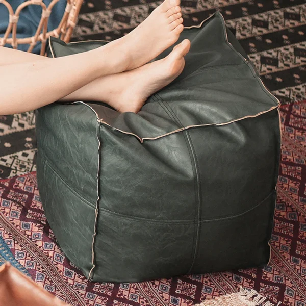 Chic Moroccan PU Leather Pouf Cover - Unstuffed Ottoman Delight