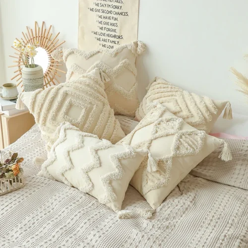 Cotton Tufted Cushion Cover With Tassel Retro Living Room Decorative Pillow Cover For Sofa Home Decor 30x50,45x45cm Pillowcase