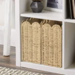 1Pc Boho Modern Farmhouse Magazine Rack, Hand-Woven Wicker Basket with Scalloped Edges,Magazine Storage Organizer, Shelf Baskets - Image 3