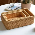 3 Sizes Rectangular Rattan Storage Baskets, Handmade Woven Nesting Wicker Baskets for Decor, Fruit Tray and Snack Storage Box - Image 5