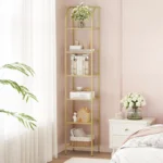 Bookcase Bookshelf, Tempered Glass Arched Bookshelf for More Storage, Slim Shelving Unit for Bedroom, Bathroom, Home Office, Ste