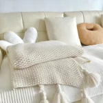 Cozy Bohemian Wool Knit Plaid Blanket with Stylish Tassels