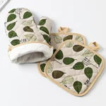 Stylish 4-Piece Cotton & Linen Oven Mitt Set for Safe Cooking - Image 5