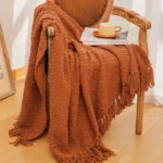 Nordic Blankets for Bed Sofa Couch Chunky Knit Bedspread Knitted Throw Blanket with Tassel Plain Color Waffle Blanket 130x170cm