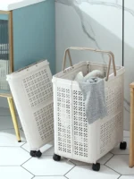 Nordic Sle Foldable Plastic Laundry Basket with Wheels Batoom Dir Clothes Hamper Storage Basket Home Use Clothes Organizer