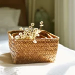 Breakfast Woven Storage Basket Picnic Basket Laundry Box Home Sundries Organizer Fruit Flower Storage Baskets Desktop Container - Image 3