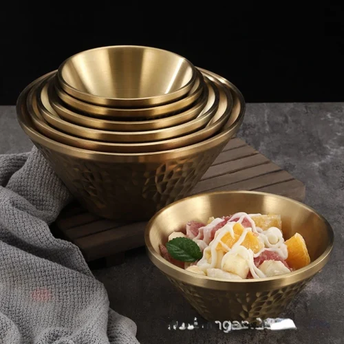 Korean 304 Stainless Steel Ice Shavings Bowl, Gold Soft Ice Shaved Ice Bowl, Commercial River Snail Rice Noodle Bowl, Bowl