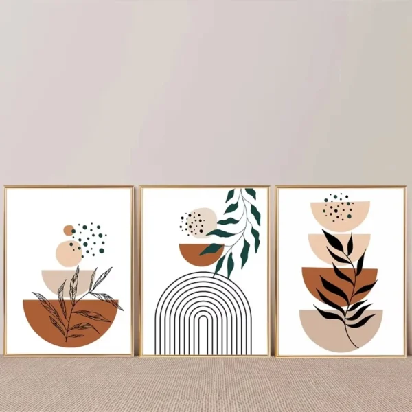 Boho Abstract Botanical Line Poster Mid Century Modern Geometric Terracotta Tones Canvas Painting Wall Art for Room Home Decor