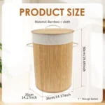 Bamboo Laundry Basket with Lid for Storing Dirty Clothes Laundry Hamper with Removable Liner Handle Clothing Bin for Bathroom - Image 6