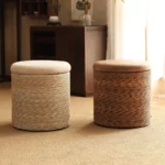 Imitation Rattan Low Stool Japanese Style Storage Stools for Shoe Changing Handwoven Sofa Pouf Stylish Home Hallway Ottoman