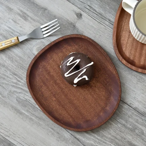 Solid Wood Serving Tray Oval Tea Tray Decorative Wood Plate Fruit Tray Vegetable Platter Home Bread Dessert Cake Plate Tableware