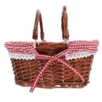 Pcs Large Vintage Red Wicker Picnic Basket With Handle Lid Scalloped Rattan Storage Baskets Foldable Market Collapsible Set For - Image 5