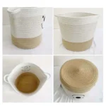 Large Cotton Rope Laundry Basket with Handles - Perfect for Blankets, Toys, and Clothes organizer - White and Khaki - Image 3