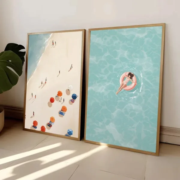 Summer Girl Swimming Pool Party Beach Sea Ocean Boat Wall Art Prints Nordic Poster Canvas Painting for Living Room Decor