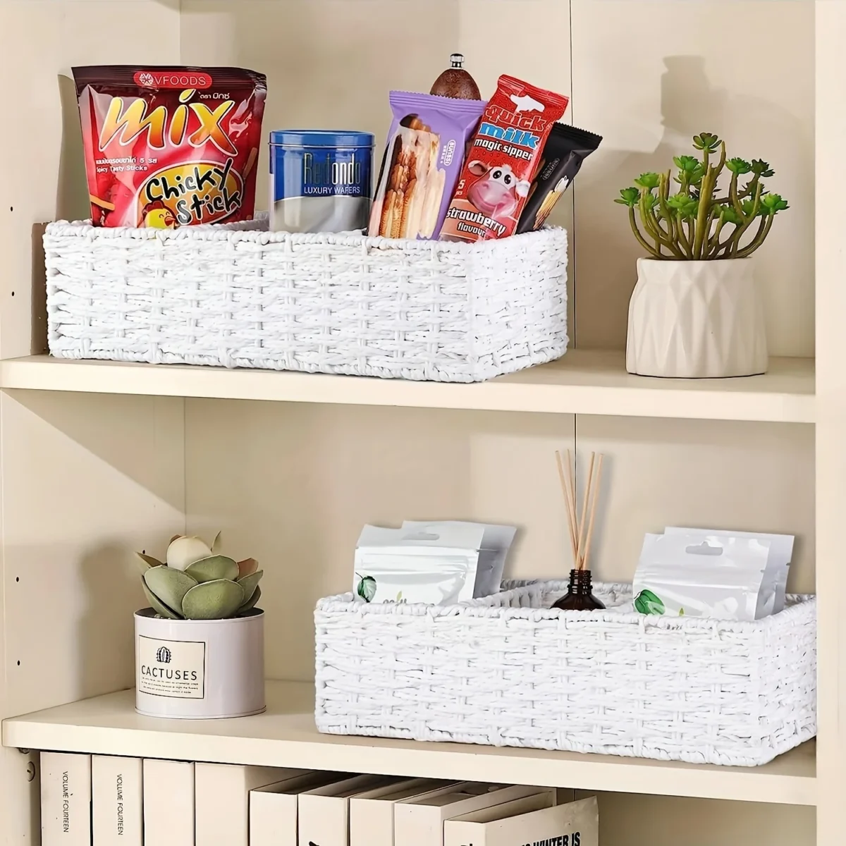 1pc Woven Three-Compartment Storage Basket, Handmade Paper Rope & Willow Storage Bin, Toilet Tank Top Tissue Box Holder - Image 2