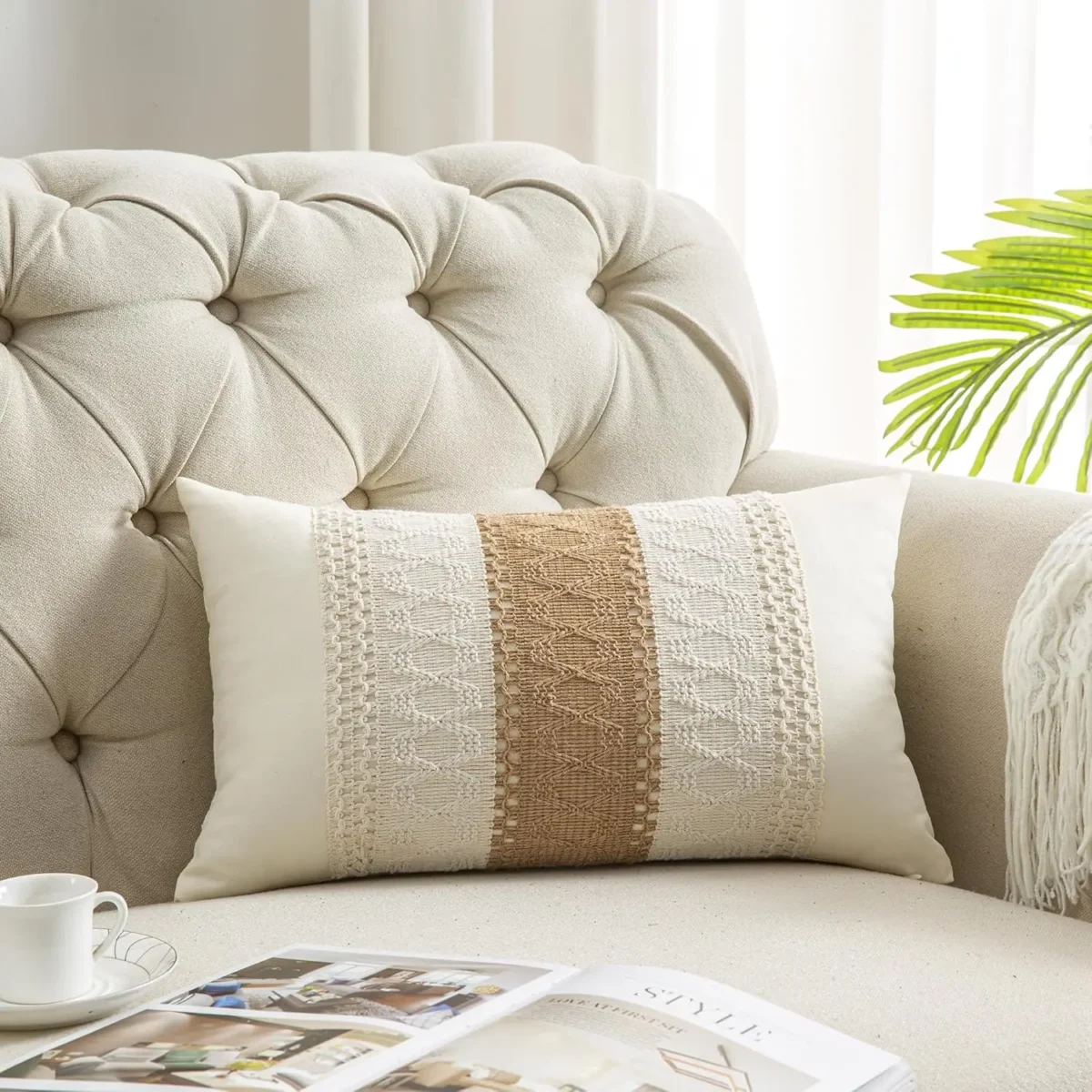 30x50cm Boho Decorative Throw Pillow Cover Cotton & Burlap Textured Striped Woven Bohemian Cushion Cover for Sofa Couch Car - Image 3