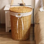 Vintage Style Rattan Woven Dirty Clothes Basket Willow Woven Laundry Baskets Clothes Toy Storage Basket with Lid Home Storage - Image 6
