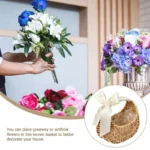Flower Girl Baskets w/Handle and Ribbon Bow,Handwoven Flower Half Moon Flower Arrangement Basket - Image 4