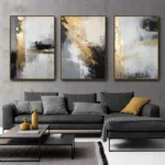 Sophisticated Abstract Black Gold Blue Canvas Art for Home