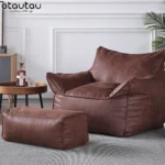 OTAUTAU Faux Leather Bean Bag Ottoman Footstool Cover Without Filler Lazy Beanbag Pouf Bench Door Floor Seat Stool Futon JD002 - Image 6