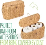 Toilet Paper Storage, Water Hyacinth Baskets with Lid, Toilet Paper Baskets for Storage Holder 6 Rolls, Papers Basket with Built - Image 2