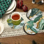 4 pieces of marble pattern printed coasters, suitable for daily family party decoration, office, non-slip wooden coasters - Image 5