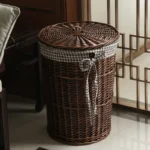 Rattan Storage Basket Hamper Dirty Clothes Basket with Lid Good Willow Basket for Debris Storage Elegant Design - Image 2