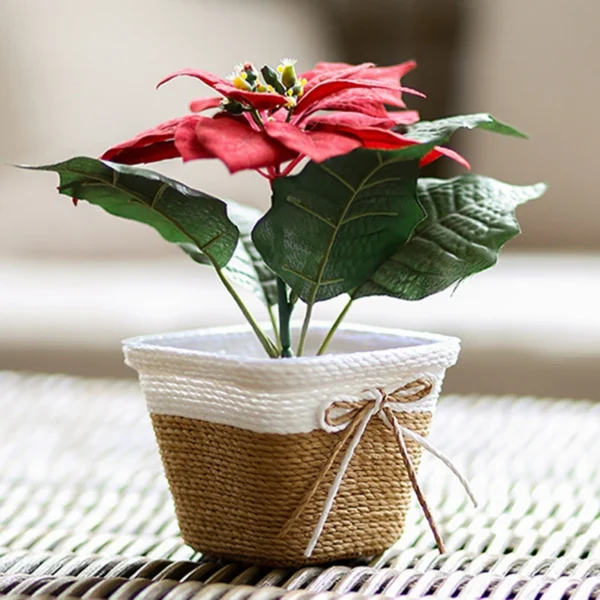 Hand-Woven Straw Flower Pot for Elegant Indoor & Outdoor Decor