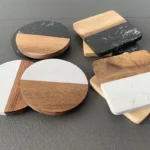 Elegant Marble Coaster with Wood Stitching for Stylish Homes - Image 2