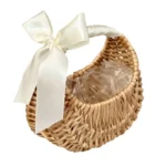 Flower Girl Baskets w/Handle and Ribbon Bow,Handwoven Flower Half Moon Flower Arrangement Basket - Image 3