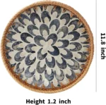 Round Rattan Tray with Mother of Pearl Inlay Rattan Serving Tray Wooden Base Storage and Display of Coffee Bread Food Fruit - Image 4