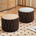 Japanese Entryway Shoe Stool Rattan Tatami Cushion Minimalist Round Pouf Light Luxury Small Footstool for Bedroom Living Room - Image 3