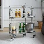 Transparent Glass Dining Car Trolley Home Kitchen Bar Wheel Table Foldable Side Table Living Room Bedroom Mobile Shelf Furniture - Image 2