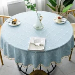 Cotton Linen Round Tassels Tablecloth, Dust-Proof Table Cover,For Dinner Party Wedding Coffee Table Kitchen Decor - Image 3